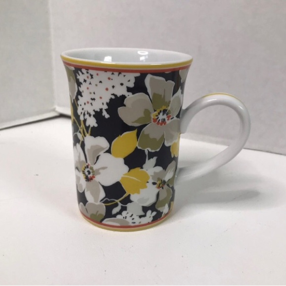 Vera Bradley Yellow Black Floral Dogwood Coffee Mug Cup
